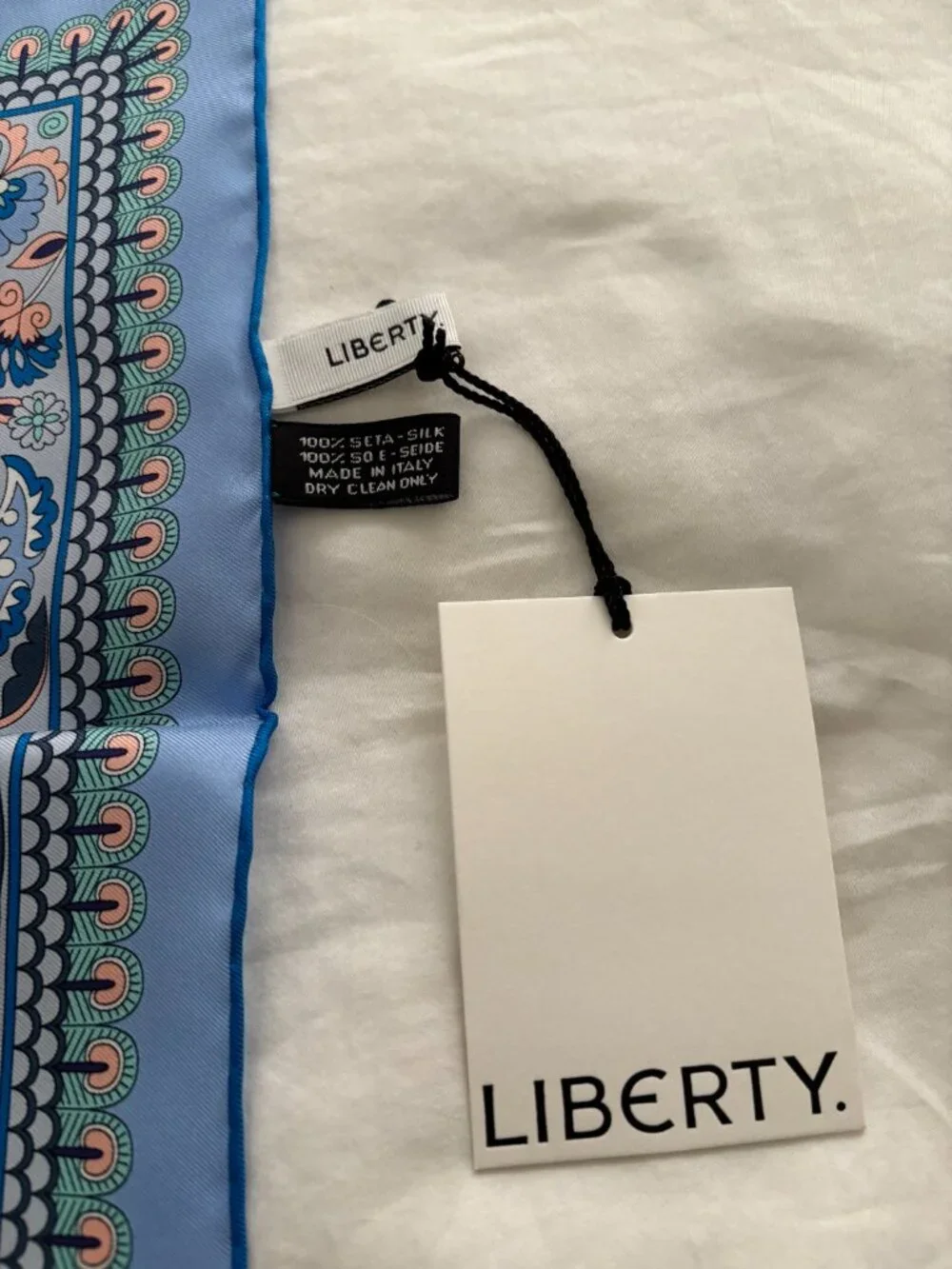 Liberty London Blue Silk Scarf Adorned with Peacocks - Never Worn